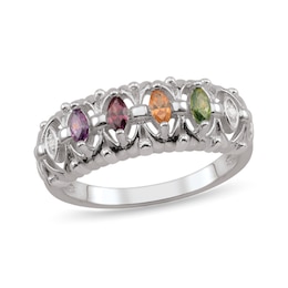 Mother's Marquise Birthstone and Diamond Accent Art Deco Ring (2-5 Stones)