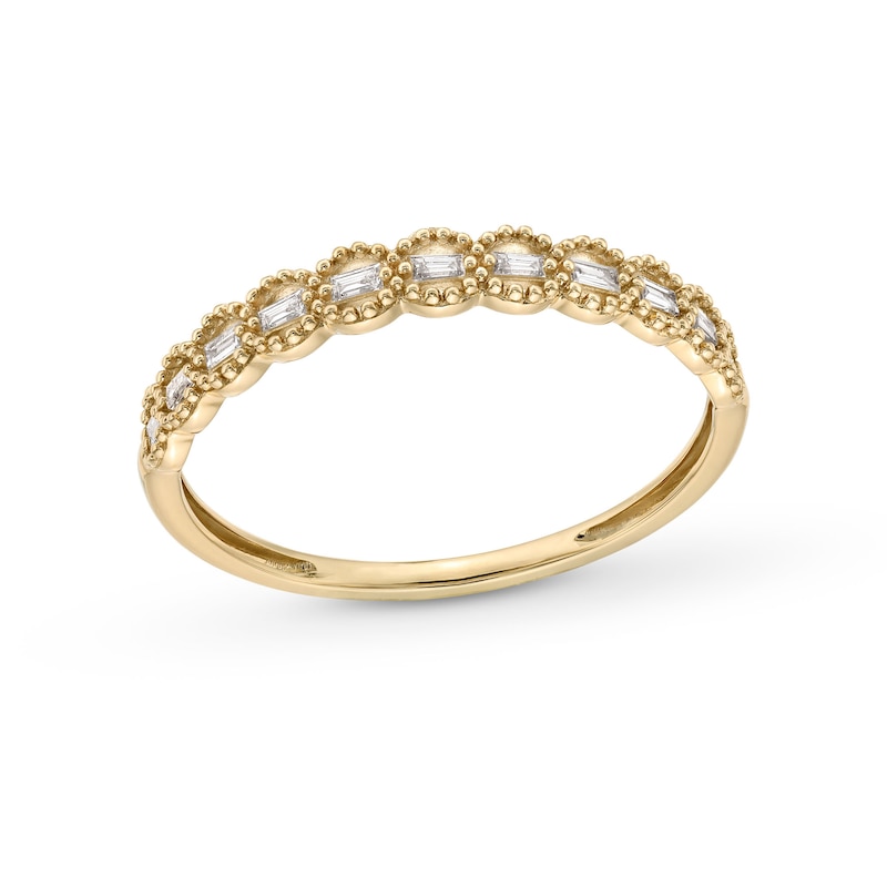 0.065 CT. T.W. Baguette Diamond Scallop Edge Vintage-Style Stackable Anniversary Band in 10K Gold