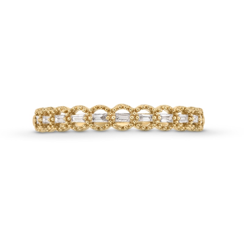 0.065 CT. T.W. Baguette Diamond Scallop Edge Vintage-Style Stackable Anniversary Band in 10K Gold