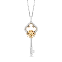 Enchanted Disney Belle Citrine and 0.085 CT. T.W. Diamond Rose Key Pendant in Sterling Silver and 14K Gold - 20&quot;