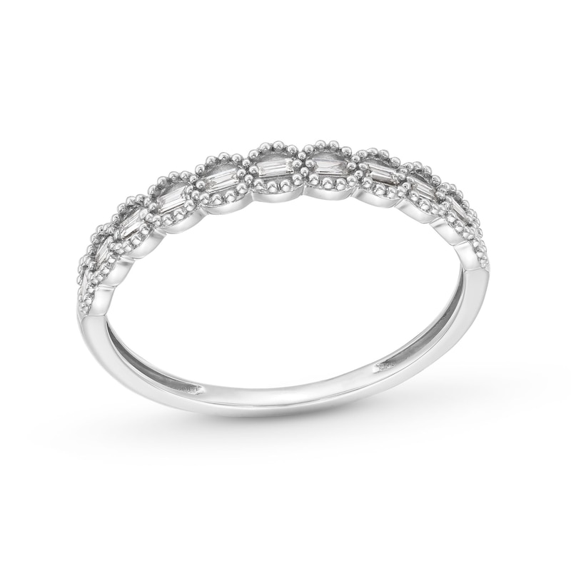 0.065 CT. T.W. Baguette Diamond Scallop Edge Vintage-Style Stackable Anniversary Band in 10K White Gold