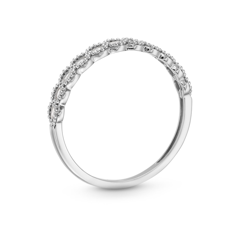 0.065 CT. T.W. Baguette Diamond Scallop Edge Vintage-Style Stackable Anniversary Band in 10K White Gold