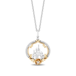 Enchanted Disney Belle 0.145 CT. T.W. Diamond Castle Pendant in Sterling Silver and 14K Gold