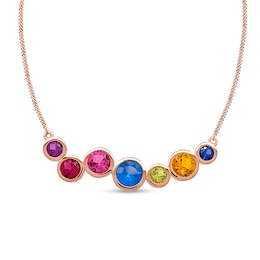 Bezel-Set Birthstone Staggered Pattern Necklace (3-7 Stones)