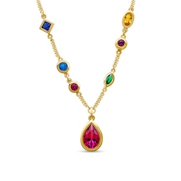 Pear-Shaped Bezel-Set Birthstone with Multi-Shaped Station Necklace (3-7 Stones)