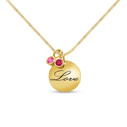 Bezel-Set Birthstone Charm with Engravable &quot;Love&quot; Disc Pendant (1-7 Stones and 1 Line)