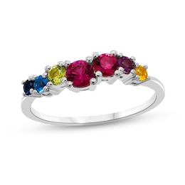 Graduated Birthstone Staggered Pattern Family Ring (3-7 Stones)