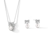 Thumbnail Image 1 of 6.0-8.0mm Freshwater Cultured Pearl and White Lab-Created Sapphire Bow Necklace and Drop Earrings Set in Sterling Silver