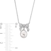 Thumbnail Image 2 of 6.0-8.0mm Freshwater Cultured Pearl and White Lab-Created Sapphire Bow Necklace and Drop Earrings Set in Sterling Silver