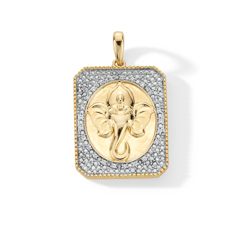 Main Image 1 of 0.085 CT. T.W. Diamond Ganesha Octagon Medallion Necklace Charm in 18K Gold