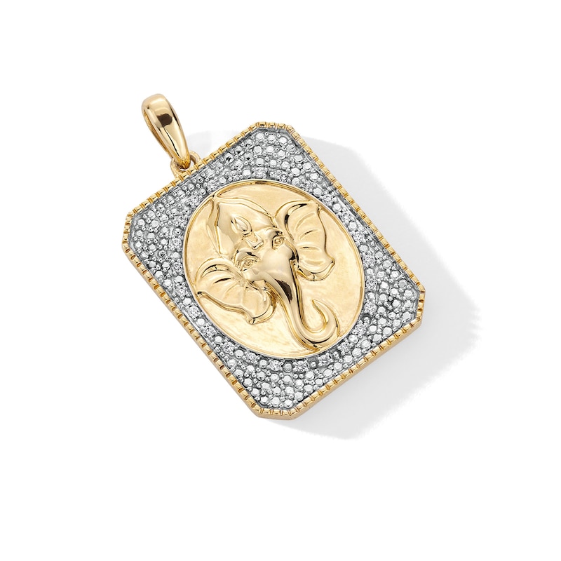 0.085 CT. T.W. Diamond Ganesha Octagon Medallion Necklace Charm in 18K Gold