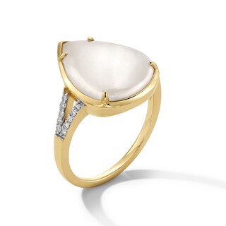 Pear-Shaped White Jade and 0.10 CT. T.W. Diamond Split Shank Ring in 14K Gold