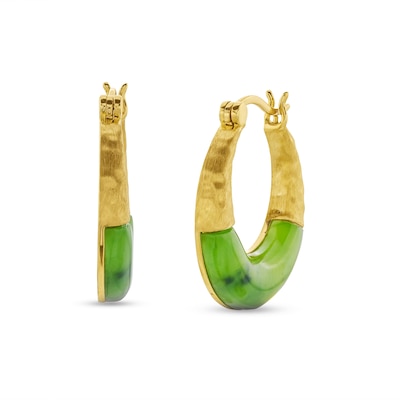 Jade Hammered Hoop Earrings in 18K Gold