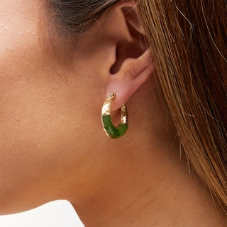 Jade Hammered Hoop Earrings in 18K Gold