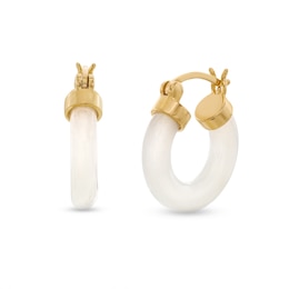 White Jade Hoop Earrings with 14K Gold Latch Back