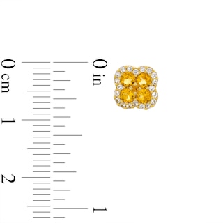 Citrine and White Lab-Created Sapphire Frame Clover Pendant and Stud Earrings Set in Sterling Silver with 14K Gold Plate