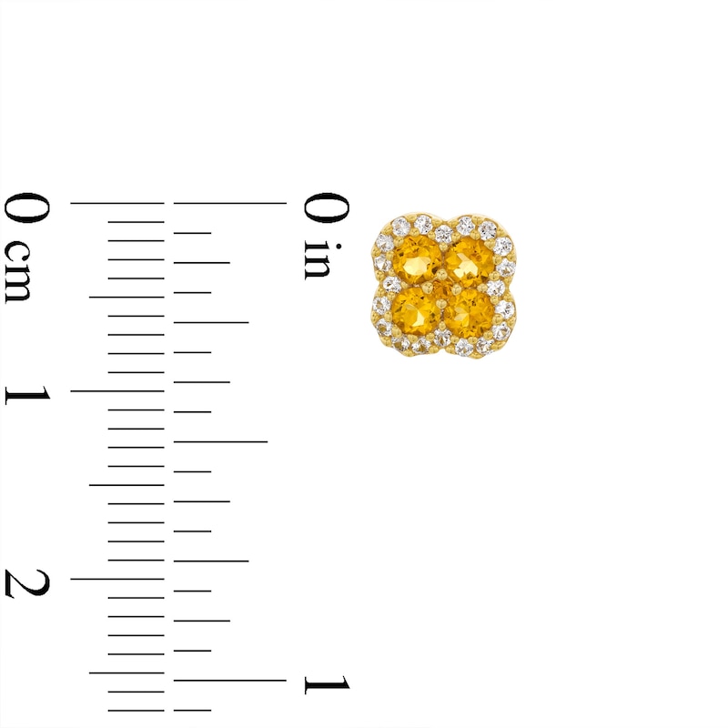 Citrine and White Lab-Created Sapphire Frame Clover Pendant and Stud Earrings Set in Sterling Silver with 14K Gold Plate