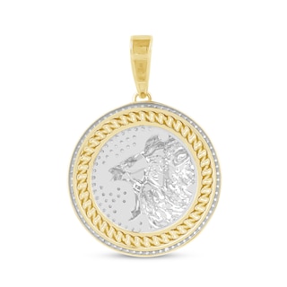 1.00 CT. T.W. Diamond Roaring Lion Chain Link Frame Medallion Necklace Charm in 10K Gold