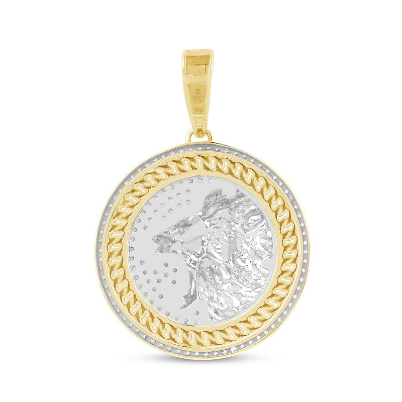 Main Image 3 of 1.00 CT. T.W. Diamond Roaring Lion Chain Link Frame Medallion Necklace Charm in 10K Gold