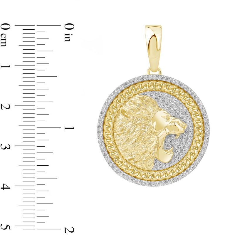 Main Image 4 of 1.00 CT. T.W. Diamond Roaring Lion Chain Link Frame Medallion Necklace Charm in 10K Gold