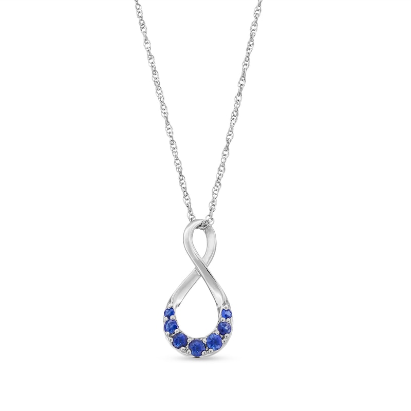 Graduated Blue Sapphire Infinity Pendant in 10K White Gold