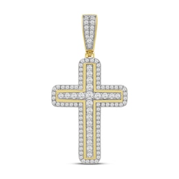 1.50 CT. T.W. Diamond Cross Rounded Border Necklace Charm in 10K Gold