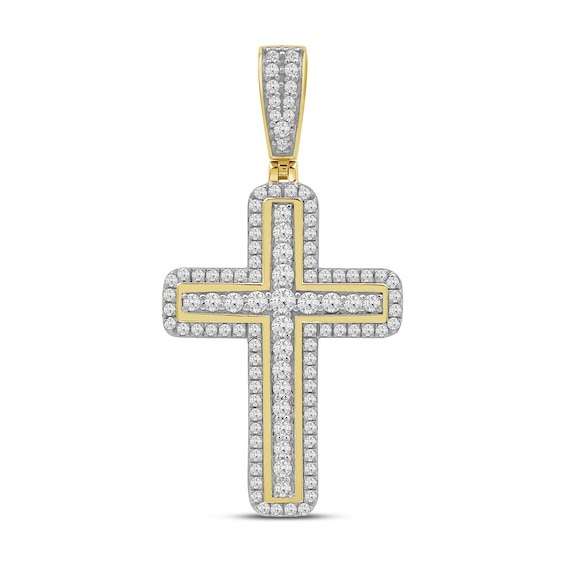 1.50 CT. T.W. Diamond Cross Rounded Border Necklace Charm in 10K Gold