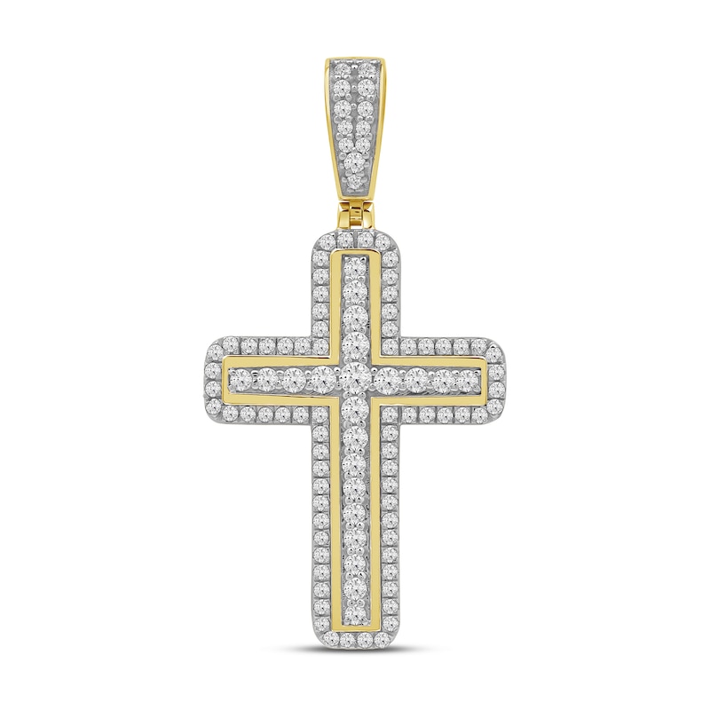 Main Image 1 of 1.50 CT. T.W. Diamond Cross Rounded Border Necklace Charm in 10K Gold