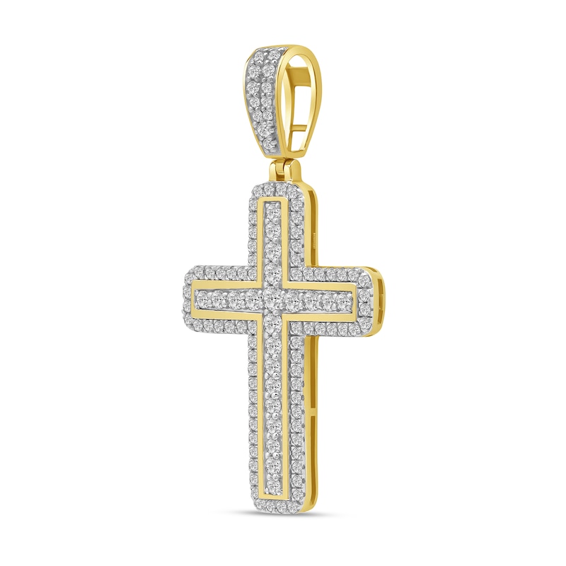 Main Image 2 of 1.50 CT. T.W. Diamond Cross Rounded Border Necklace Charm in 10K Gold