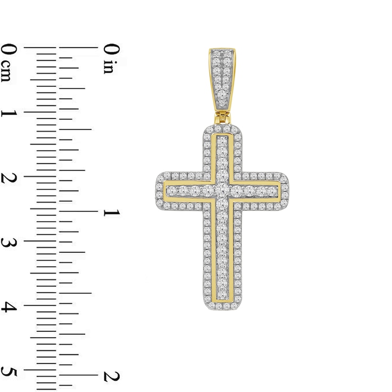 Main Image 4 of 1.50 CT. T.W. Diamond Cross Rounded Border Necklace Charm in 10K Gold