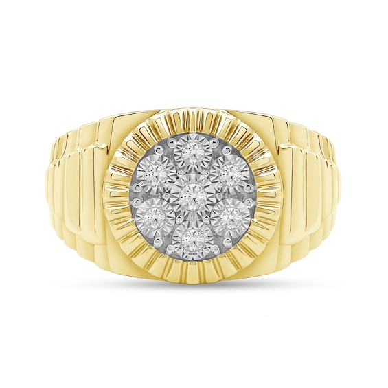 0.15 CT. T.W. Multi-Diamond Coin-Edge Frame Ribbed Shank Ring in 10K Gold