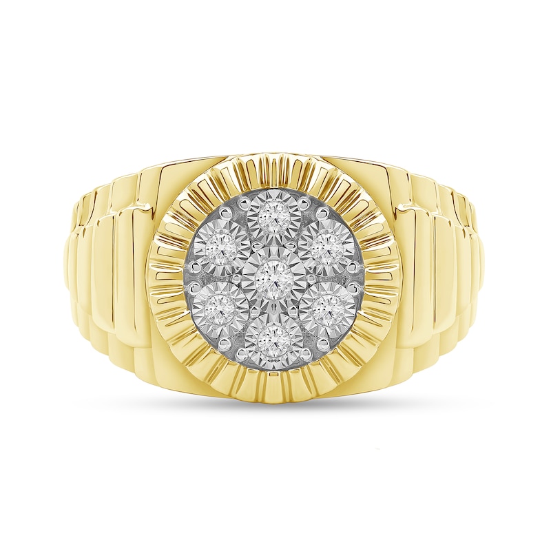 0.15 CT. T.W. Multi-Diamond Coin-Edge Frame Ribbed Shank Ring in 10K Gold