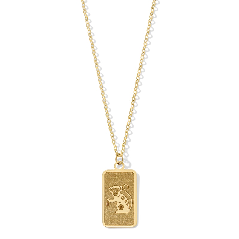 Monkey Chinese Zodiac Rectangle Tag Pendant in Solid 14K Gold