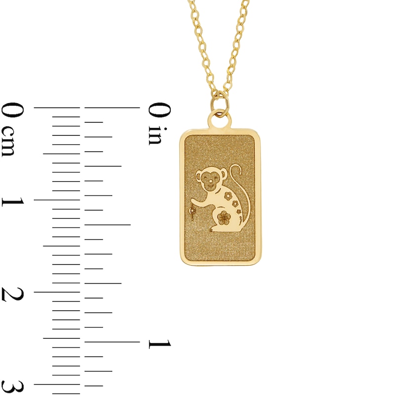 Main Image 3 of Monkey Chinese Zodiac Rectangle Tag Pendant in Solid 14K Gold