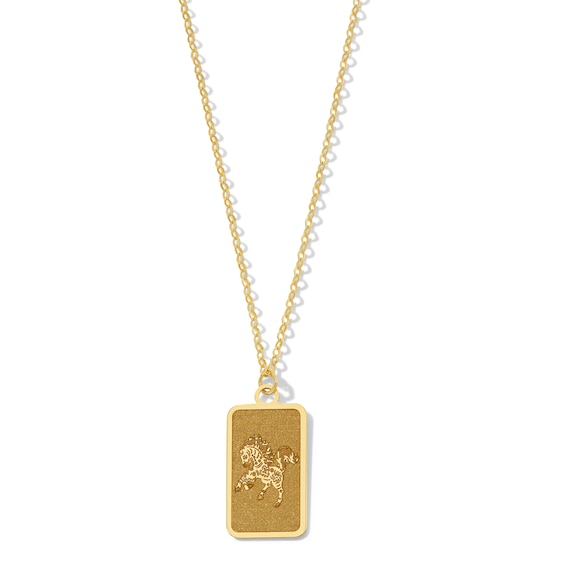 Horse Chinese Zodiac Rectangle Tag Pendant in Solid 14K Gold