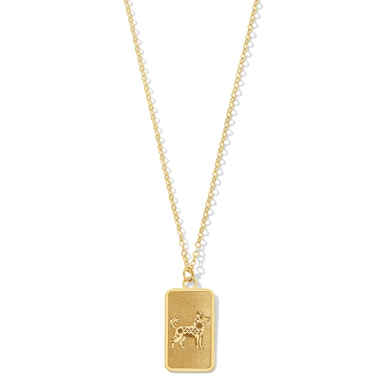 Dog Chinese Zodiac Rectangle Tag Pendant in Solid 14K Gold