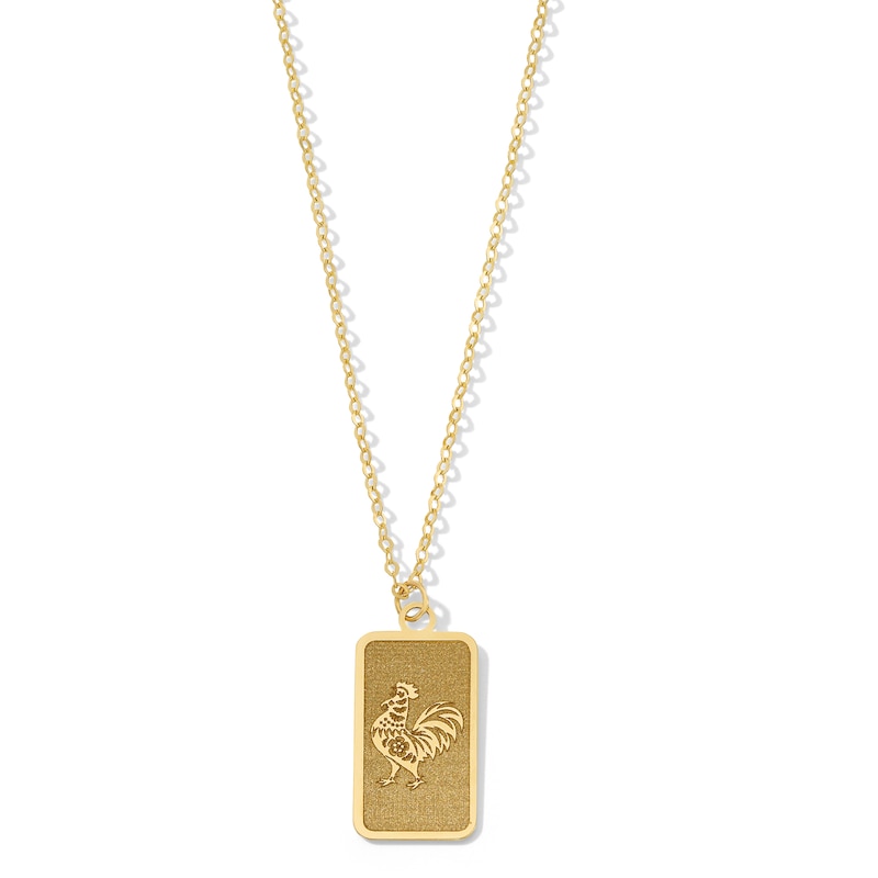 Rooster Chinese Zodiac Rectangle Tag Pendant in Solid 14K Gold