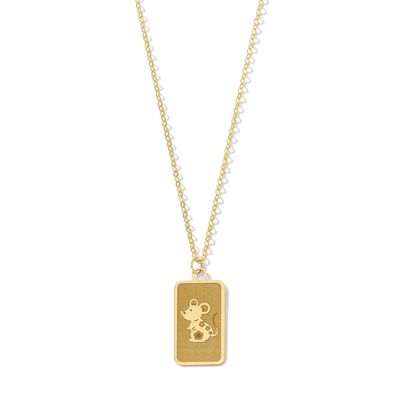 Rat Chinese Zodiac Rectangle Tag Pendant in Solid 14K Gold