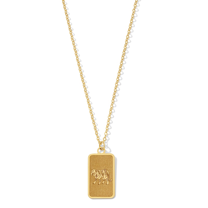 Main Image 1 of Tiger Chinese Zodiac Rectangle Tag Pendant in Solid 14K Gold