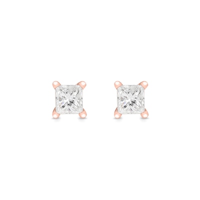 0.30 CT. T.W. Princess-Cut Canadian Certified Diamond Solitaire Stud Earrings in 14K Rose Gold (I/I2)