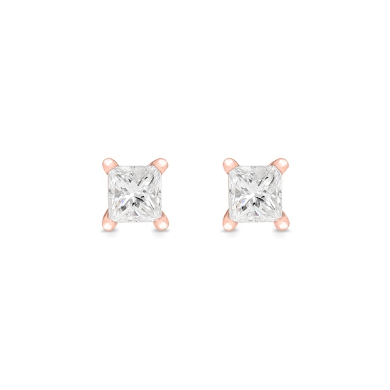 CT. T.W. Princess-Cut Canadian Certified Diamond Solitaire Stud Earrings in 14K Rose Gold (I/I2