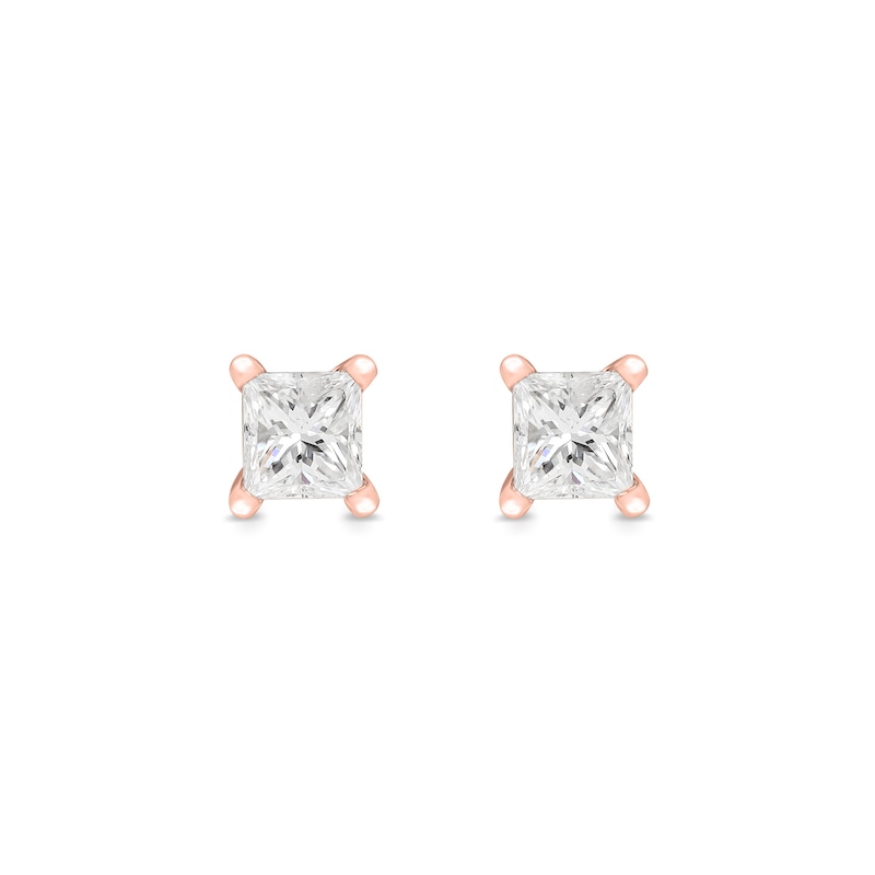 0.30 CT. T.W. Princess-Cut Canadian Certified Diamond Solitaire Stud Earrings in 14K Rose Gold (I/I2)