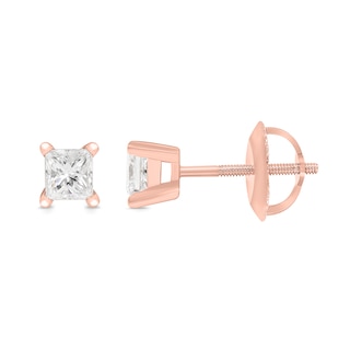 0.30 CT. T.W. Princess-Cut Canadian Certified Diamond Solitaire Stud Earrings in 14K Rose Gold (I/I2)