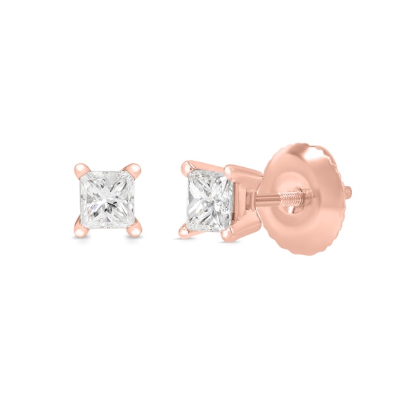 0.30 CT. T.W. Princess-Cut Canadian Certified Diamond Solitaire Stud Earrings in 14K Rose Gold (I/I2)