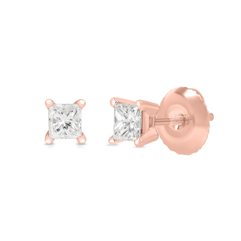 CT. T.W. Princess-Cut Canadian Certified Diamond Solitaire Stud Earrings in 14K Rose Gold (I/I2