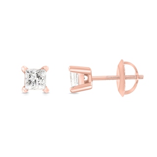 0.50 CT. T.W. Princess-Cut Canadian Certified Diamond Solitaire Stud Earrings in 18K Rose Gold (I/SI2)