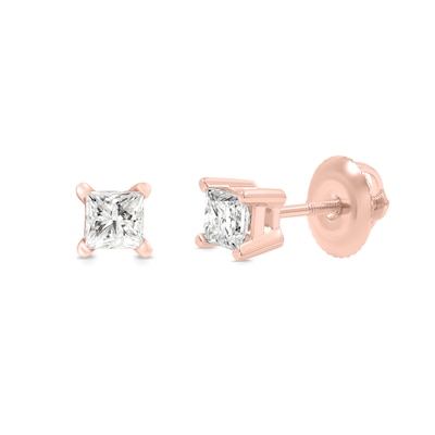 0.50 CT. T.W. Princess-Cut Canadian Certified Diamond Solitaire Stud Earrings in 18K Rose Gold (I/SI2)