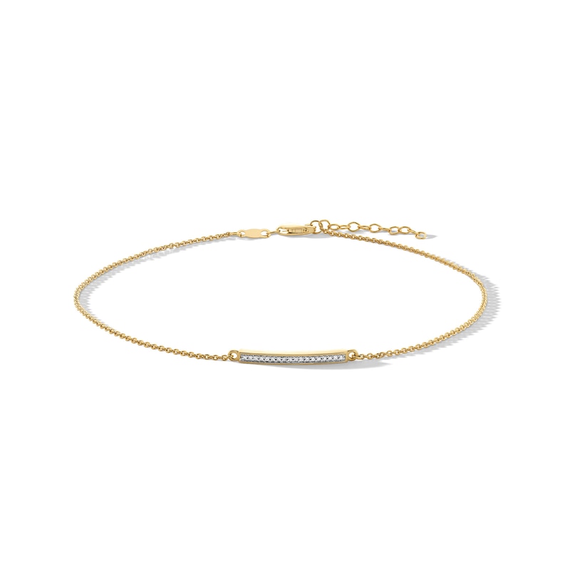 Main Image 1 of 0.05 CT. T.W. Diamond Bar Anklet in Sterling Silver with 10K Gold Plate - 10”