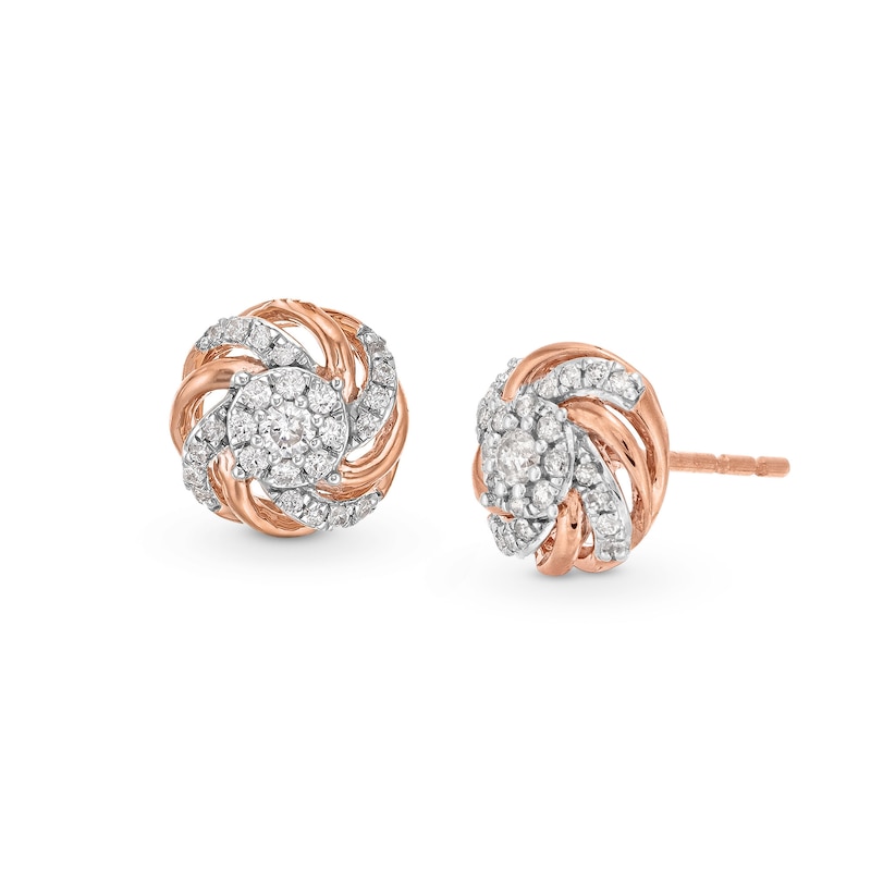 Main Image 1 of 0.25 CT. T.W. Multi-Diamond Swirl Frame Stud Earrings in 10K Rose Gold