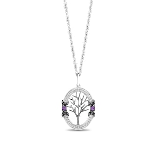 Disney Treasures Hocus Pocus Amethyst and 0.14 CT. T.W. Diamond Oval Frame Tree Pendant in Sterling Silver - 19”